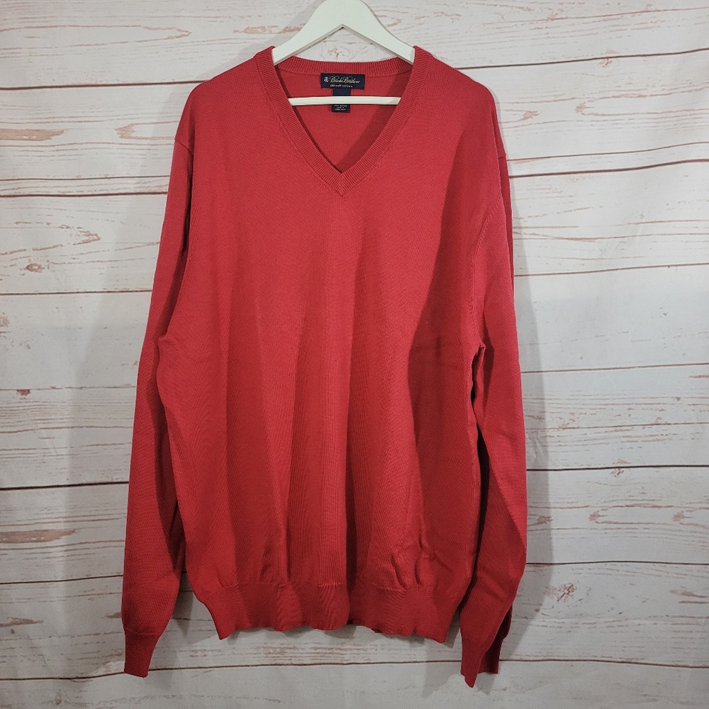 Brooks Brothers Signature 100% Supima Cotton Red V-Neck Sweater Men's Size XXL